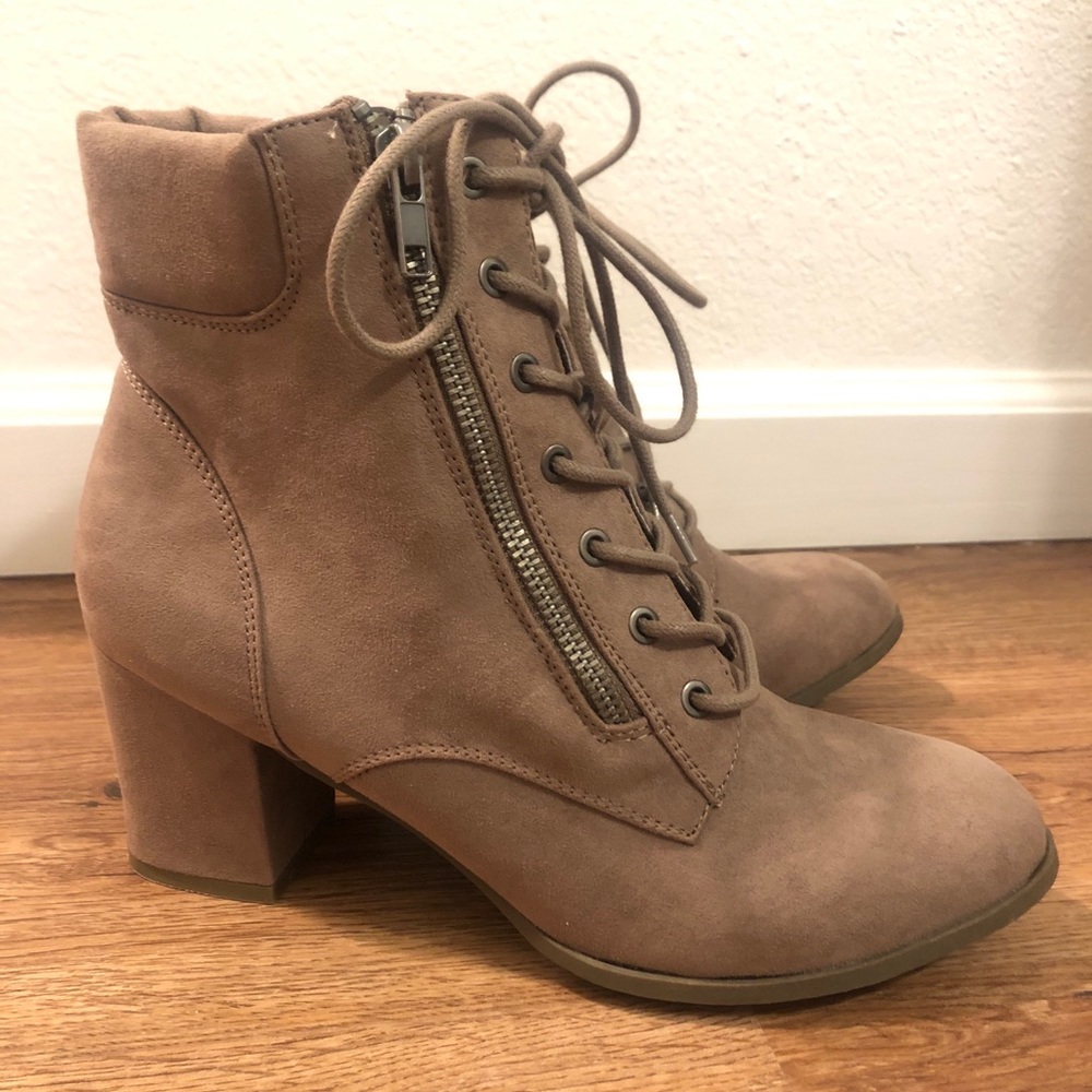 SOLD! Madden Girl Tell Lace-Up Booties Taupe - 9